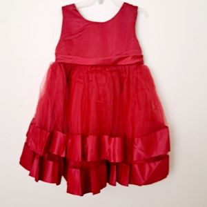 Girls Sleeveless Tulle Red Big Bow Decor Mesh Dress Size 5T